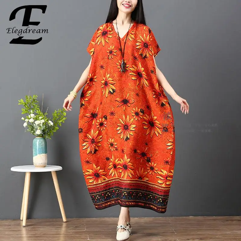 Элегантное платье больших размеров для женщин с модным цветочным принтом в бохо стиле Длинное платье Макси Бохемное платье для женщин Туника Вестидос он