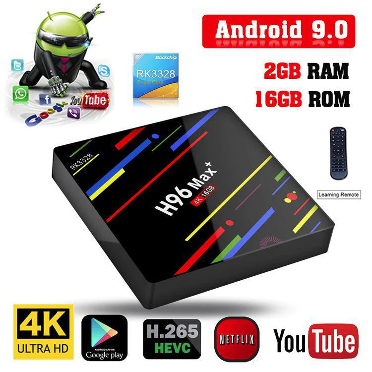 H96 MAX Plus RK3328 4K медиаплеер смарт-приставка Android 9,0 четырехъядерный ТВ приставка поддержка голосового управления видео декодер HDMI - Цвет: STB.16G.RK3328BK.V