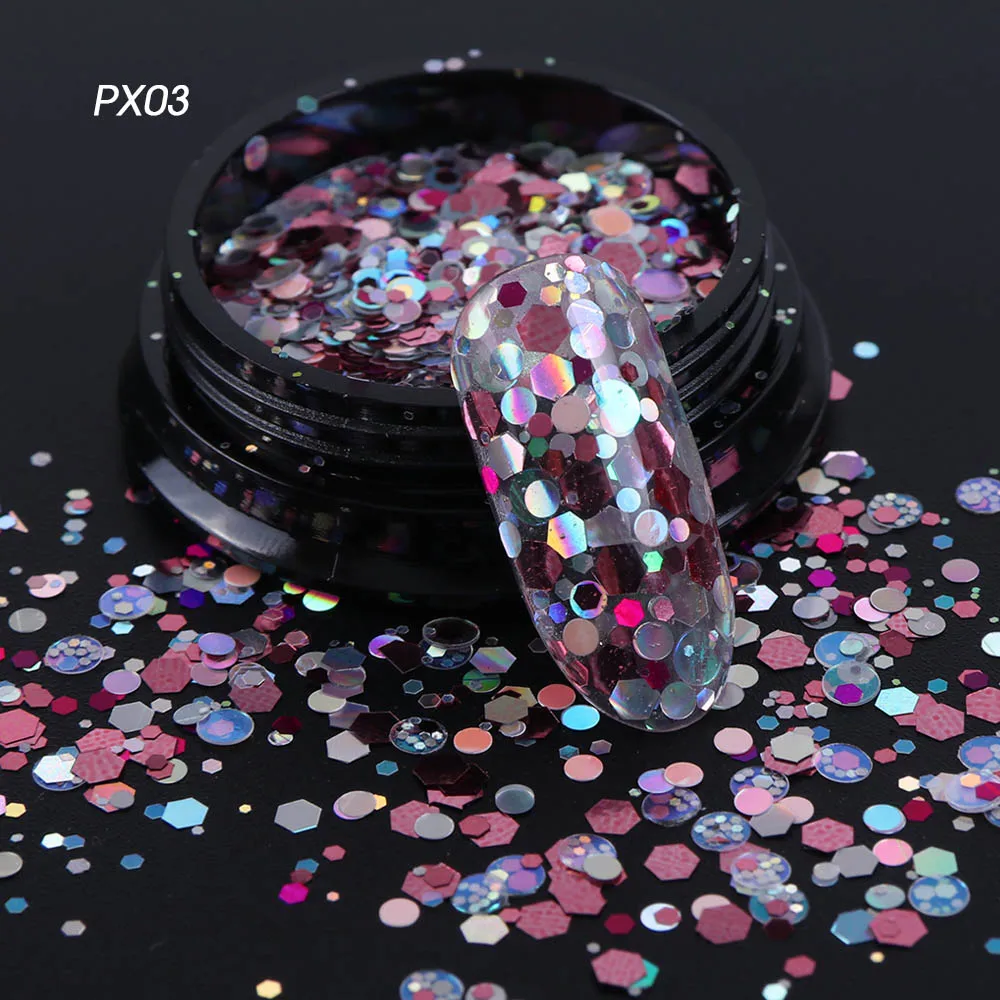 PX03 1 шт смешанные пигментные Блестки для ногтей круглые шестигранные хлопья голографические блестки порошок массивные блестки украшения для ногтей BEPX01-12 - Цвет: PX03