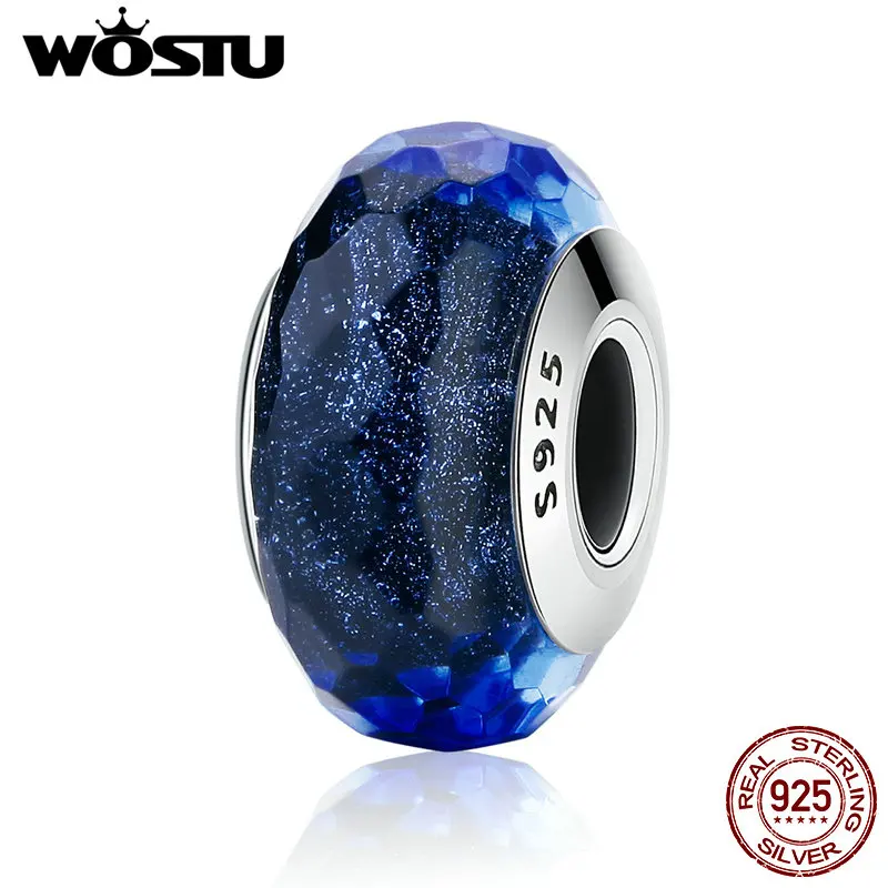 WOSTU новый 925 пробы Серебряный завораживающий черный муранский стеклянный бисер