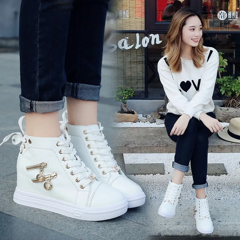 2018 new increase in high-end women's singles shoes Korean high-top platform with a thick sole | Обувь