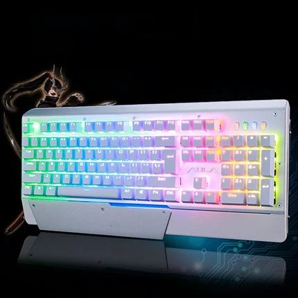 F2011 Silver White Механическая игровая клавиатура синий переключатель RGB подсветка Проводная 104 клавиш Механическая игровая клавиатура для планшетных настольных ПК Игр - Цвет: F2011 Silver White