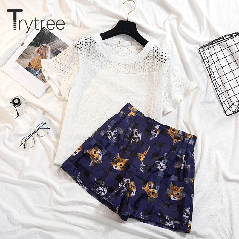Trytree летний женский комплект из двух предметов повседневный топ с круглым