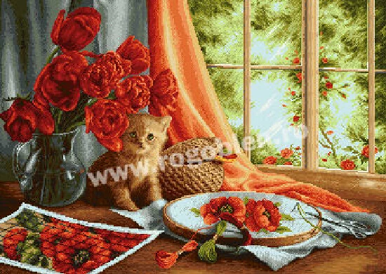

FREE Shipping Top Quality popular counted cross stitch set embroidery kitten poppy flower embroidery cat kitty