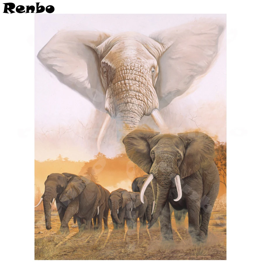 

100% Full 5D Diy Daimond Painting Elephant Family Cross-stitch 3D Diamond Mosaic Square Rhinestones Painting Embroidery A569