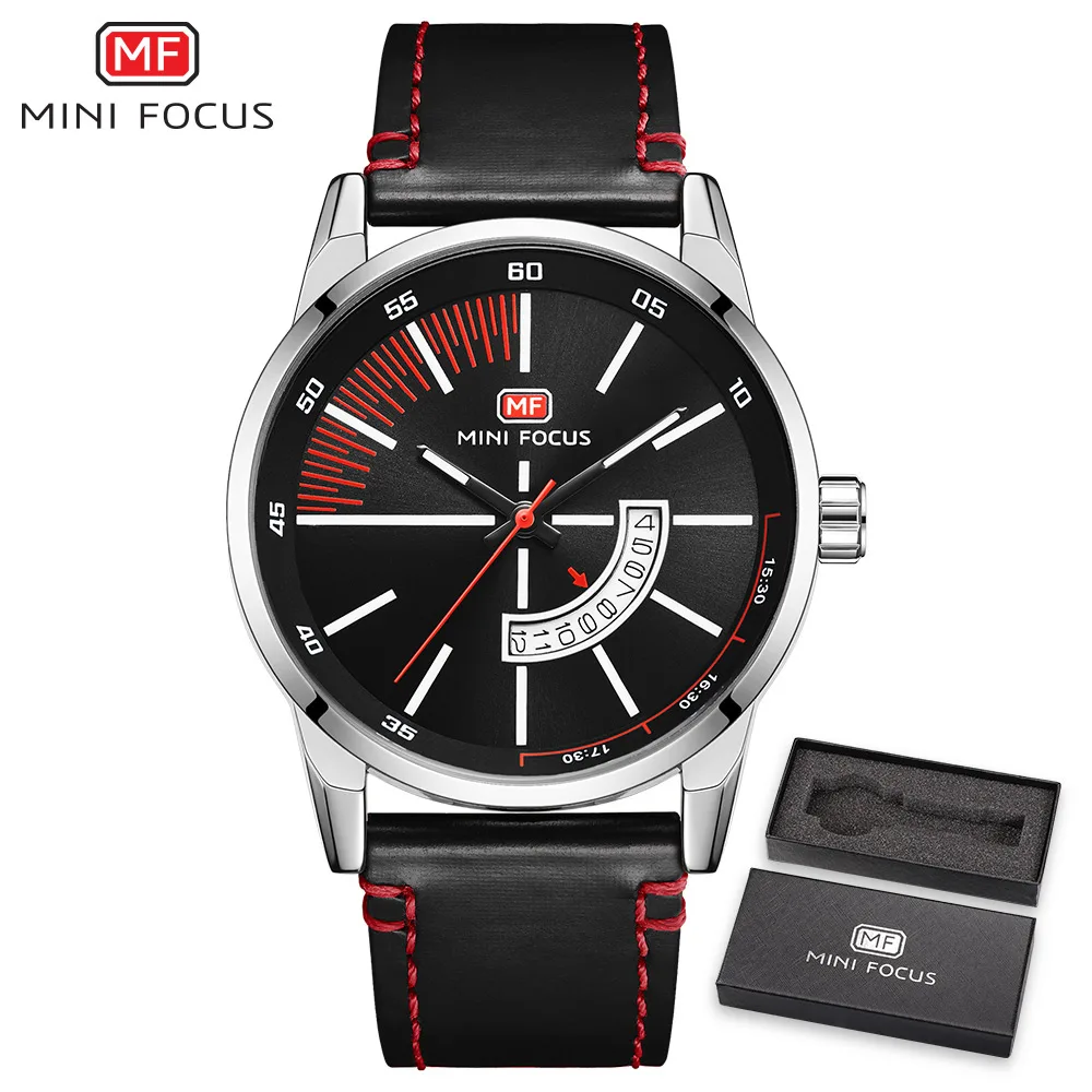 Black Silver Мужские часы с мини фокусом, мужские кварцевые наручные часы из натуральной кожи, мужские брендовые Роскошные наручные часы с календарем, мужские часы - Цвет: Black Silver