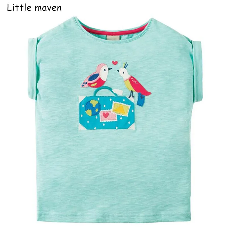 Little maven/детская одежда Новинка лета 2019 для маленьких девочек топы с принтом птицы
