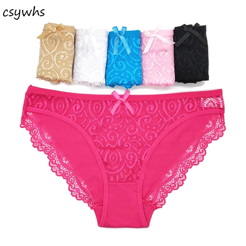 CSYWHS Womens Lingerie Sexy Lace Panties Transparent Cotton Briefs Seamless Panty Underpants Underwear Intimates 6pcs | Женская одежда