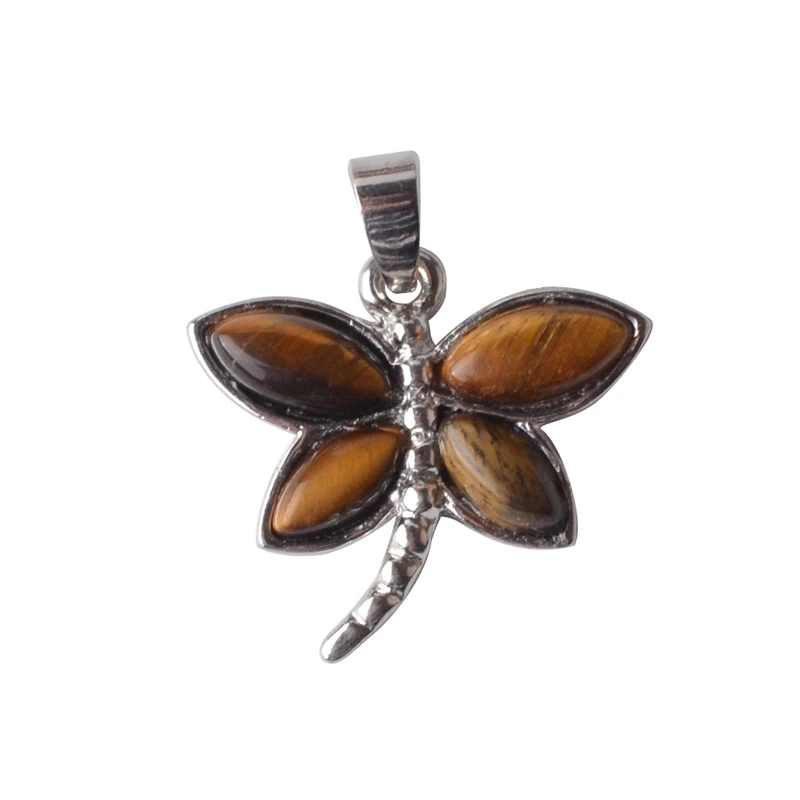 Tiger eye SEVENSTONE Подвески Стрекоза натуральный камень кулон ожерелье женщины лазурит авантюрин Малахит мужчины ожерелья, подвесы, чокеры - Окраска металла: Tiger eye