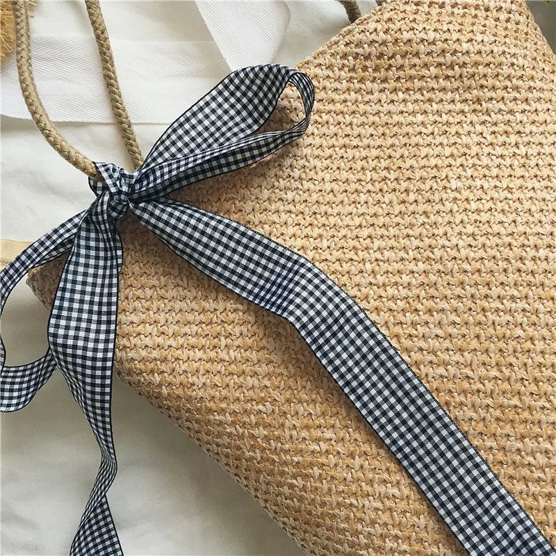 Летние Для женщин прочный ткань Соломенная пляжная сумка женственный ведро