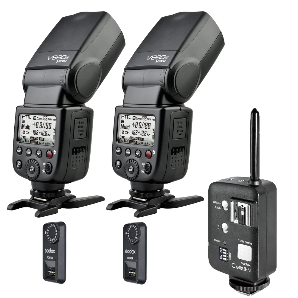 2 * Godox V860N беспроводной новый литий ионный аккумулятор камера Вспышка Speedlite + Cells II