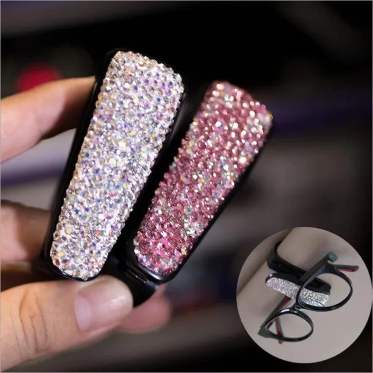

Crystal Rhinestones Car Fastener Clip Sun Visor Sunglasses Fashion Women Diamond Car Glasses Decorative Card Ticket Clip Holder