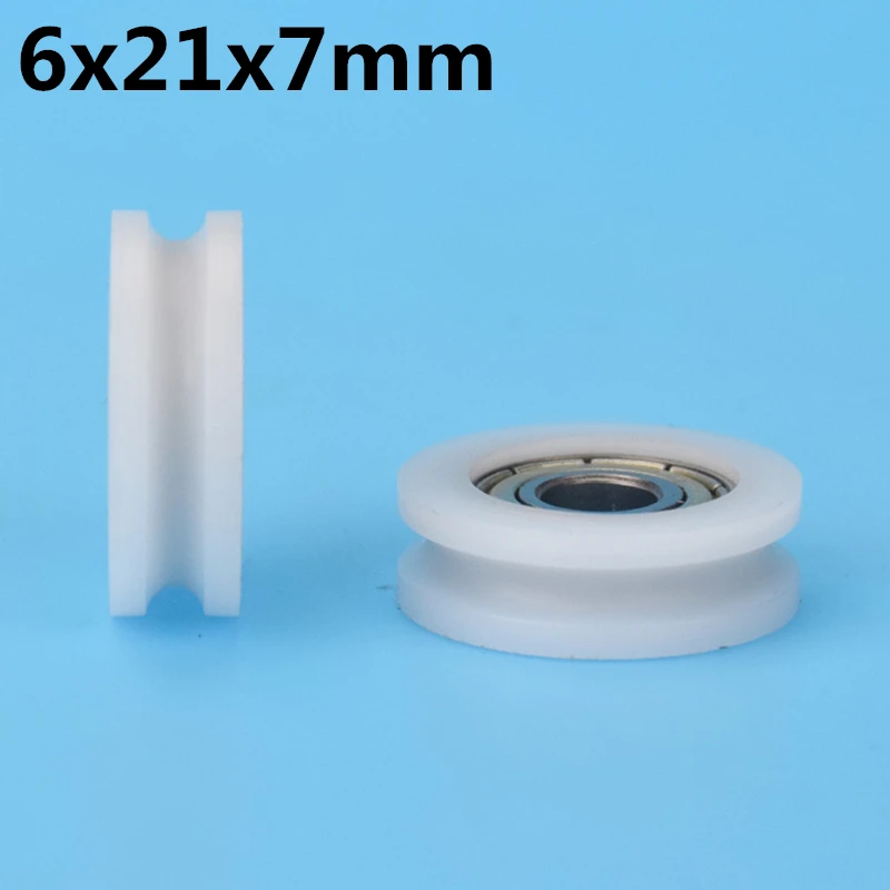 

1Pcs 6x21x7 mm U groove Nylon Plastic Wheel With Bearings
