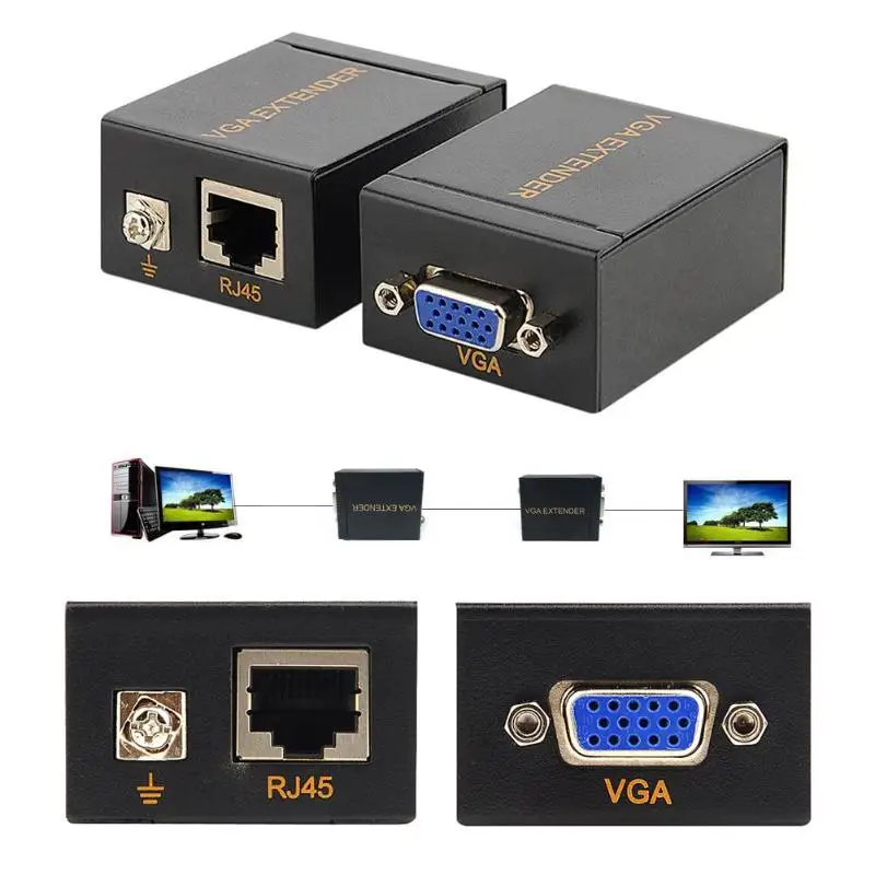 1 пара 60 м сетевой кабель от RJ45 к VGA удлинитель сетевому усилителю сигнала