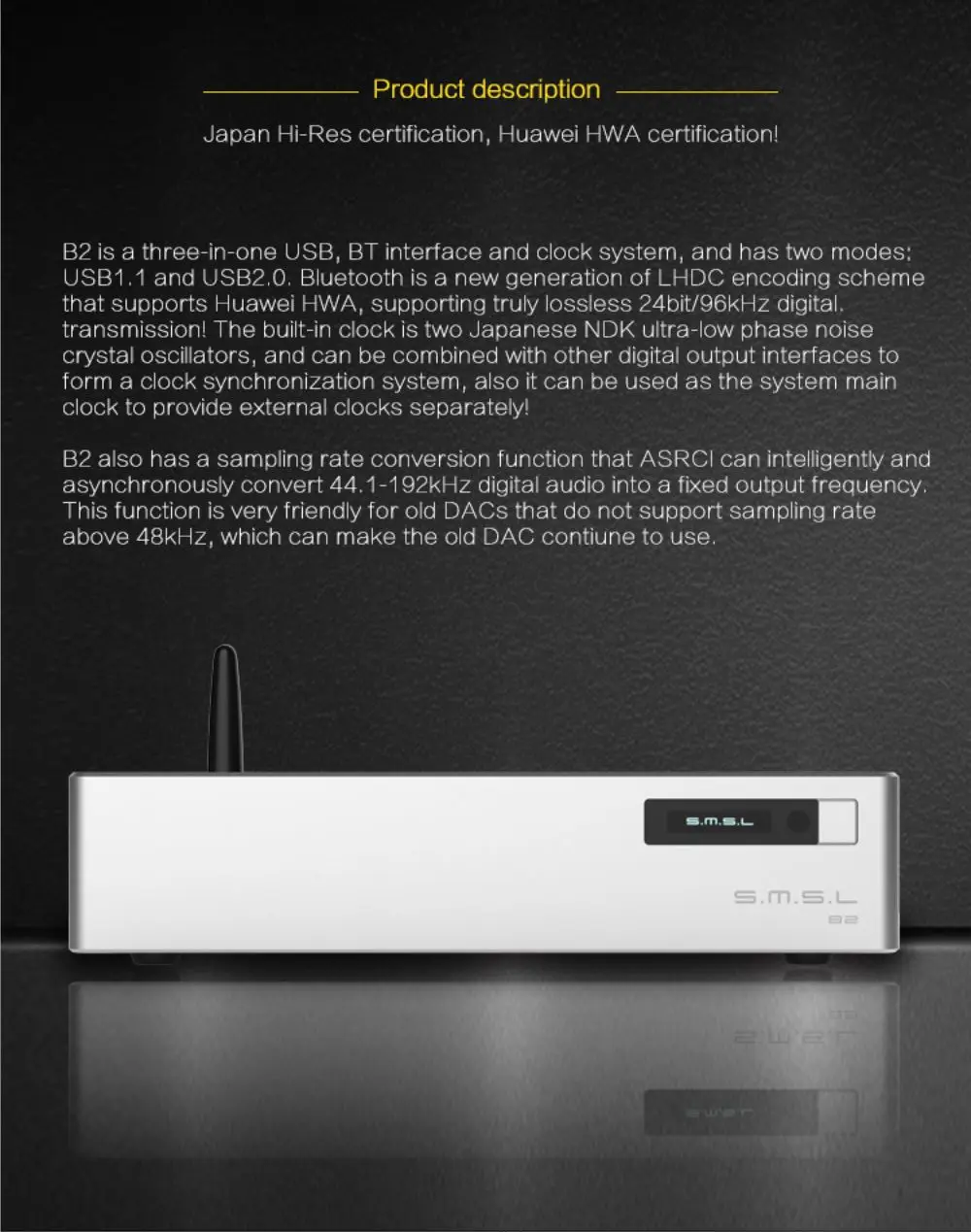 SMSL B2 Hifi DSD512 ЦАП USB интерфейс Высокая точность часы источник Bluetooth цифровой интерфейс к ies коаксиальный/оптический/AES/BNC