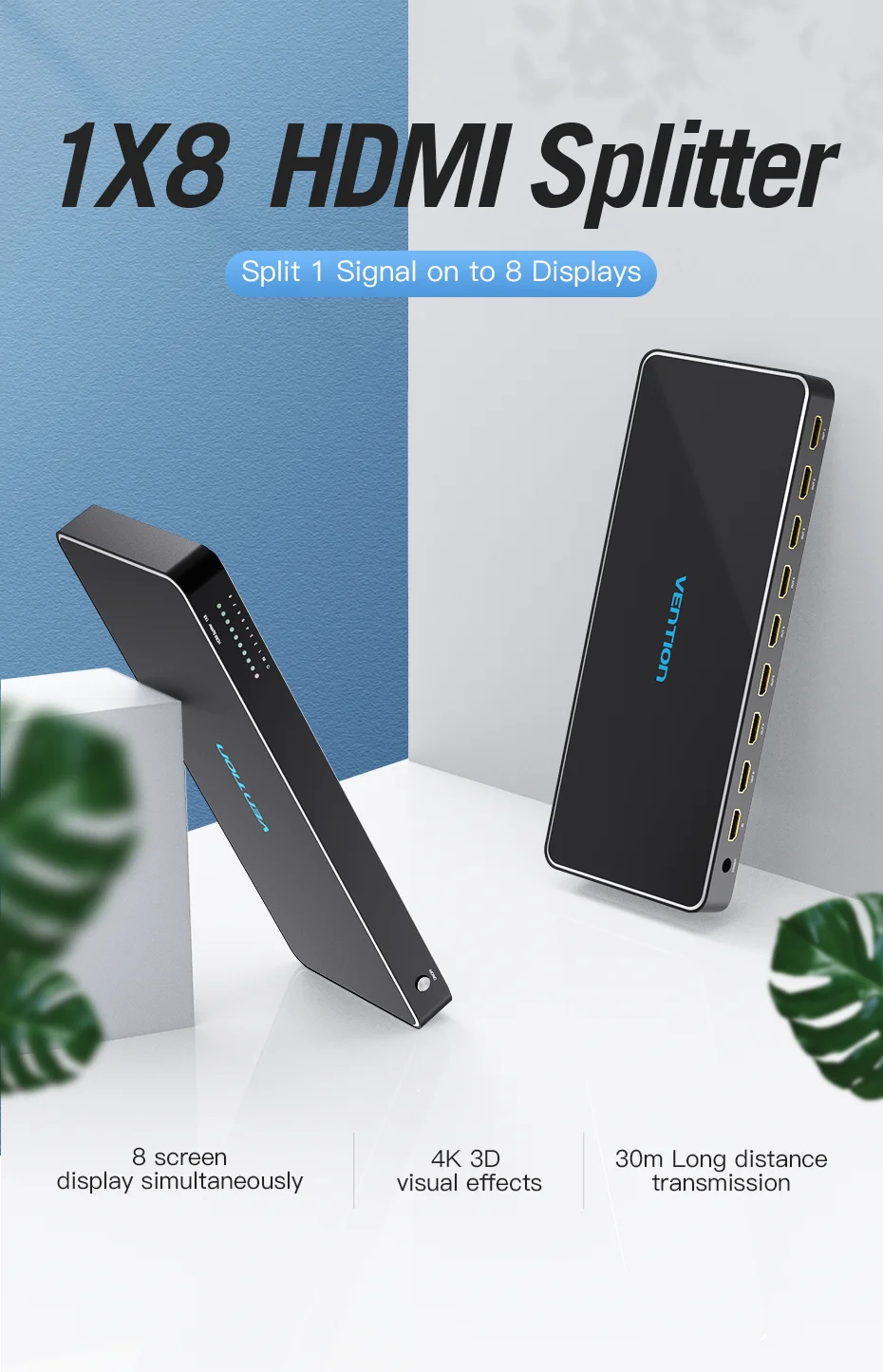 Vention HDMI сплиттер 1 в 8 выход 4 к 1x8 сплиттер HDMI переключатель адаптер с блоком питания для ТВ PS3/4 ноутбука HDMI сплиттер