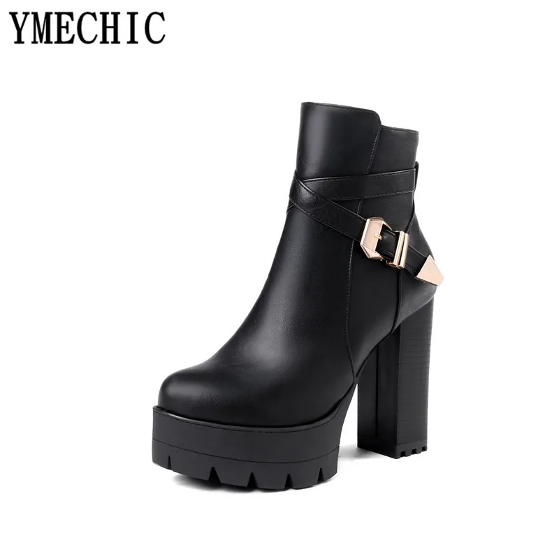 Женские ботильоны на платформе YMECHIC черные готические ботинки высоком блочном