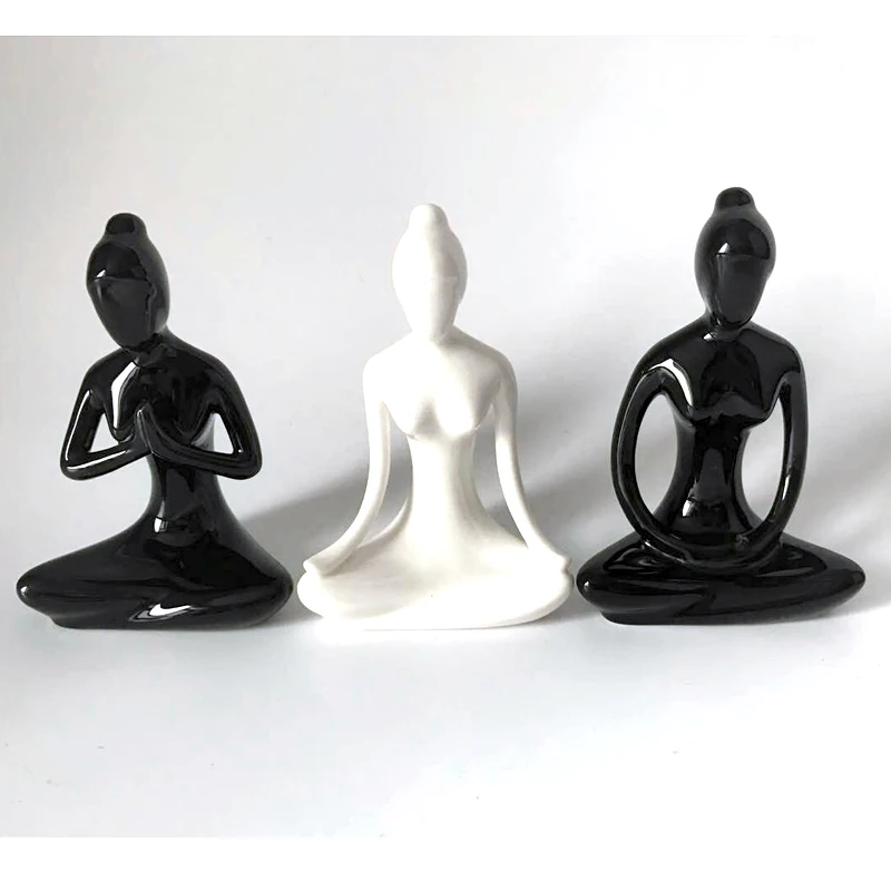 Мини садовый декор Йога Женская фигурка фэн шуй дзен садовые статуи Керамическая