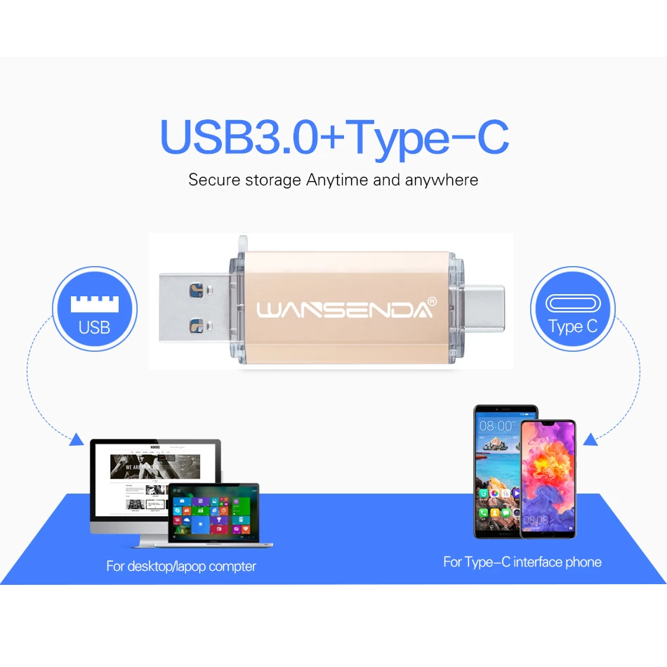 Новый Usb 3 0 WANSENDA USB флеш накопитель OTG 32 Гб Тип C 64 128 ГБ 256 высокоскоростной карта