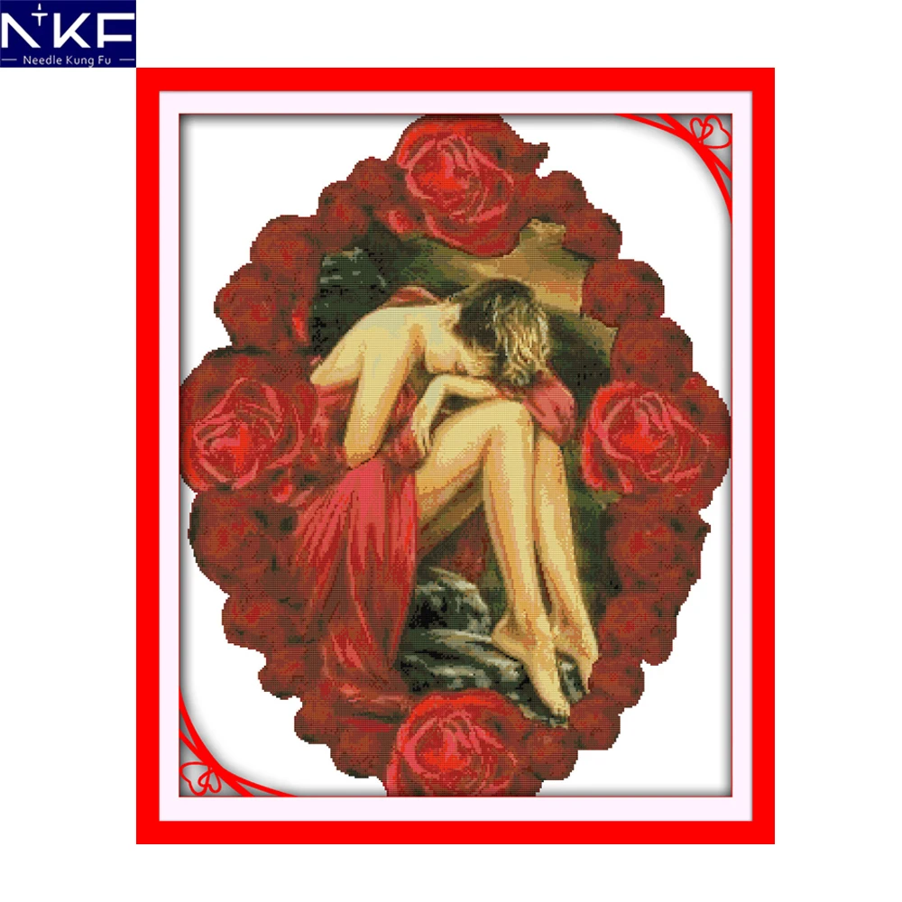 

NKF Роза и красивая женщина, вышивка крестиком, живопись, вышивка крестиком, вышивка крестиком для домашнего декора