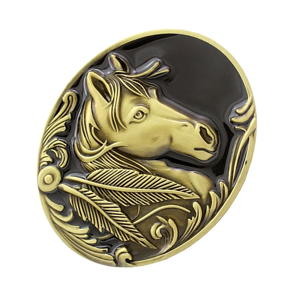 

Retro Engraved Animal Fashion Horse Head Bronze American Cowboy Belt Buckle