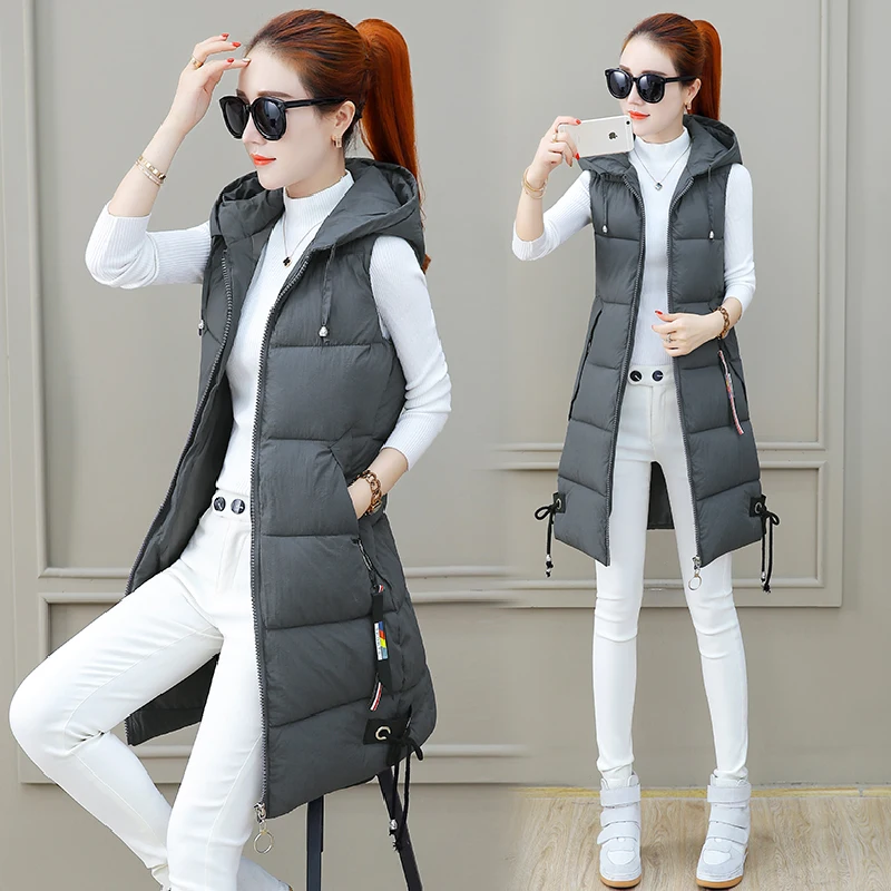 Brieuces 2021 Red High Quality Women Vests Winter Hooded Female Coats Zipper Cotton Long Jackets Slim Fashion Coat Plus Size 4XL | Женская