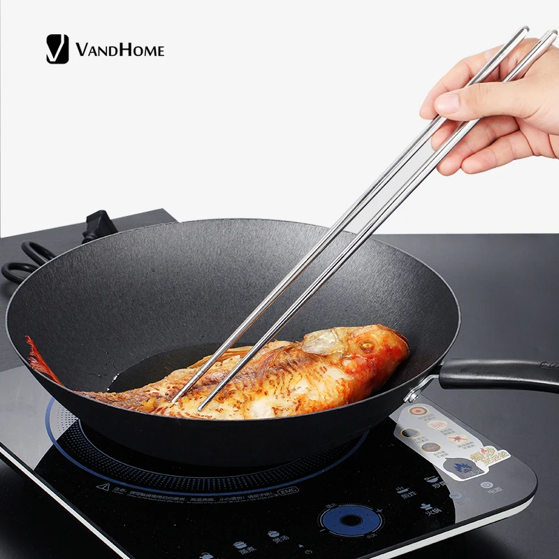 VandHome китайские 304 нержавеющие стальные палочки для еды с длинной ручкой кухонные жареные палочки для еды многоразовые Нескользящие палочки для суши