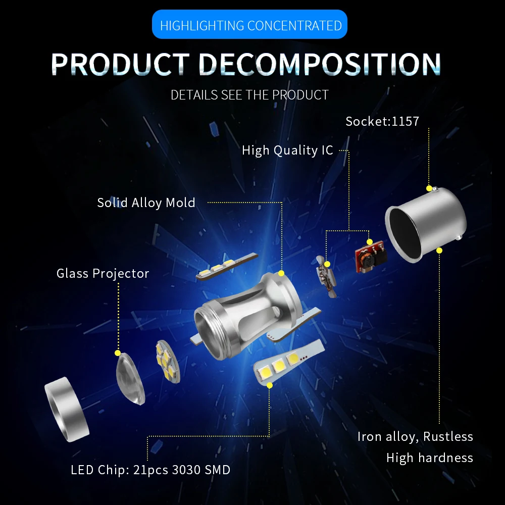Высокое качество тормозной светильник s 12V21W/5 Вт T20 7443 W21/5 W21W WY21W BAY15D BA15D 1157 P21/5W 3030 SMD