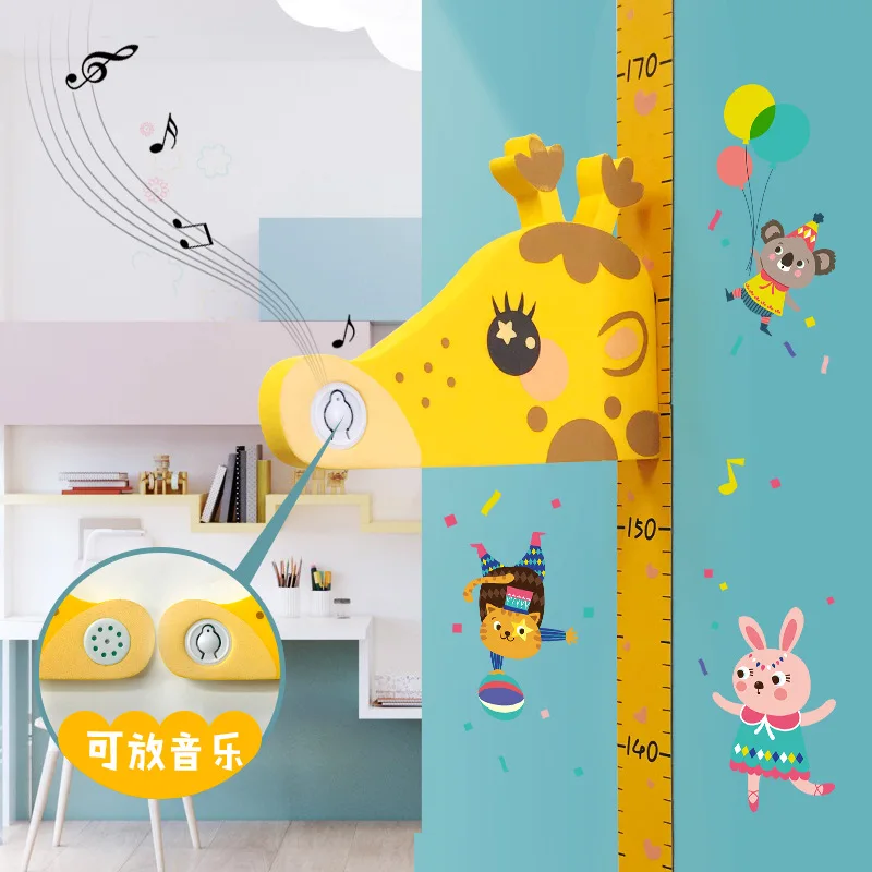 

Cartoon Animals Giraffe Elephant Height Measure Wall Sticker For Kids Rooms Growth Chart Nursery Room Decor Wall Art