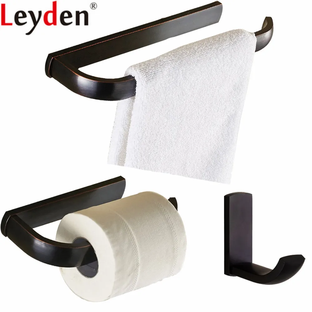 

Leyden ORB Brass Wall Mounted Black Lavatory Towel Ring Holder Toilet Paper Holder Robe Hook 3pcs Bathroom Accessories Set