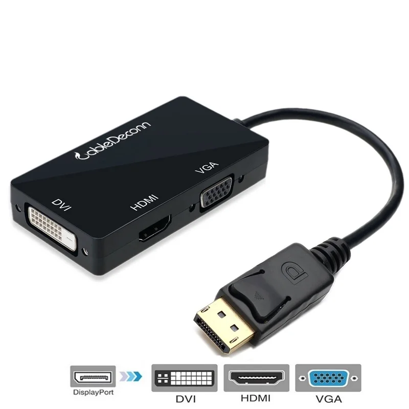 DisplayPort DP папа к DVI/HDMI 4 K/VGA Женский кабель 1080P HDTV 3в1 адаптер конвертер Черный Белый