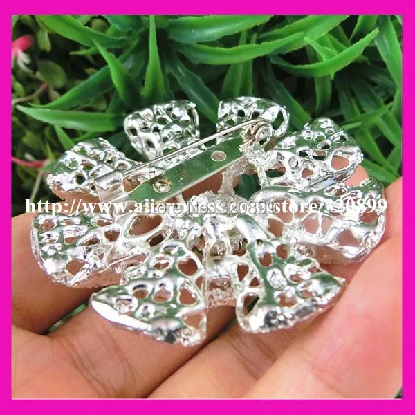 (100 шт./лот) Серебряный цветок горный хрусталь брошь булавки для свадебного букета