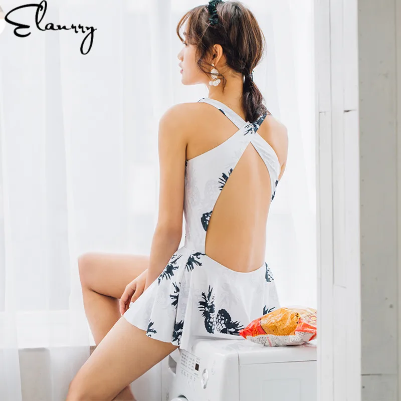 2018 Для женщин Одна деталь Купальник юбки пикантные крест печати Монокини Push Up