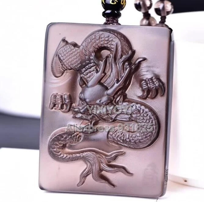 

Натуральный ледяной ясный Обсидиан Резной китайский летающий дракон счастливое благословение кулон + Бесплатные Черные бусы ожерелье Модные ювелирные изделия