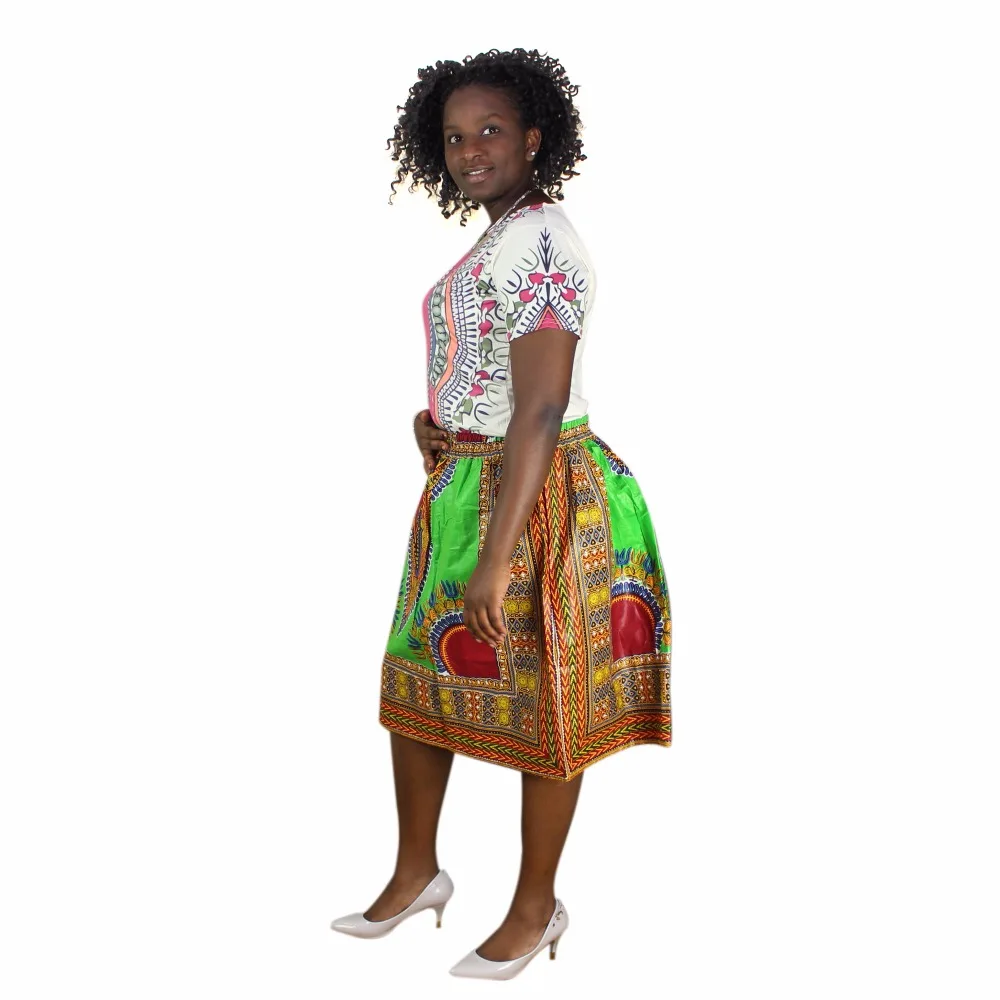 Dashiki Отпечатано Для женщин летние боковые карманы Свободные Юбки для женские