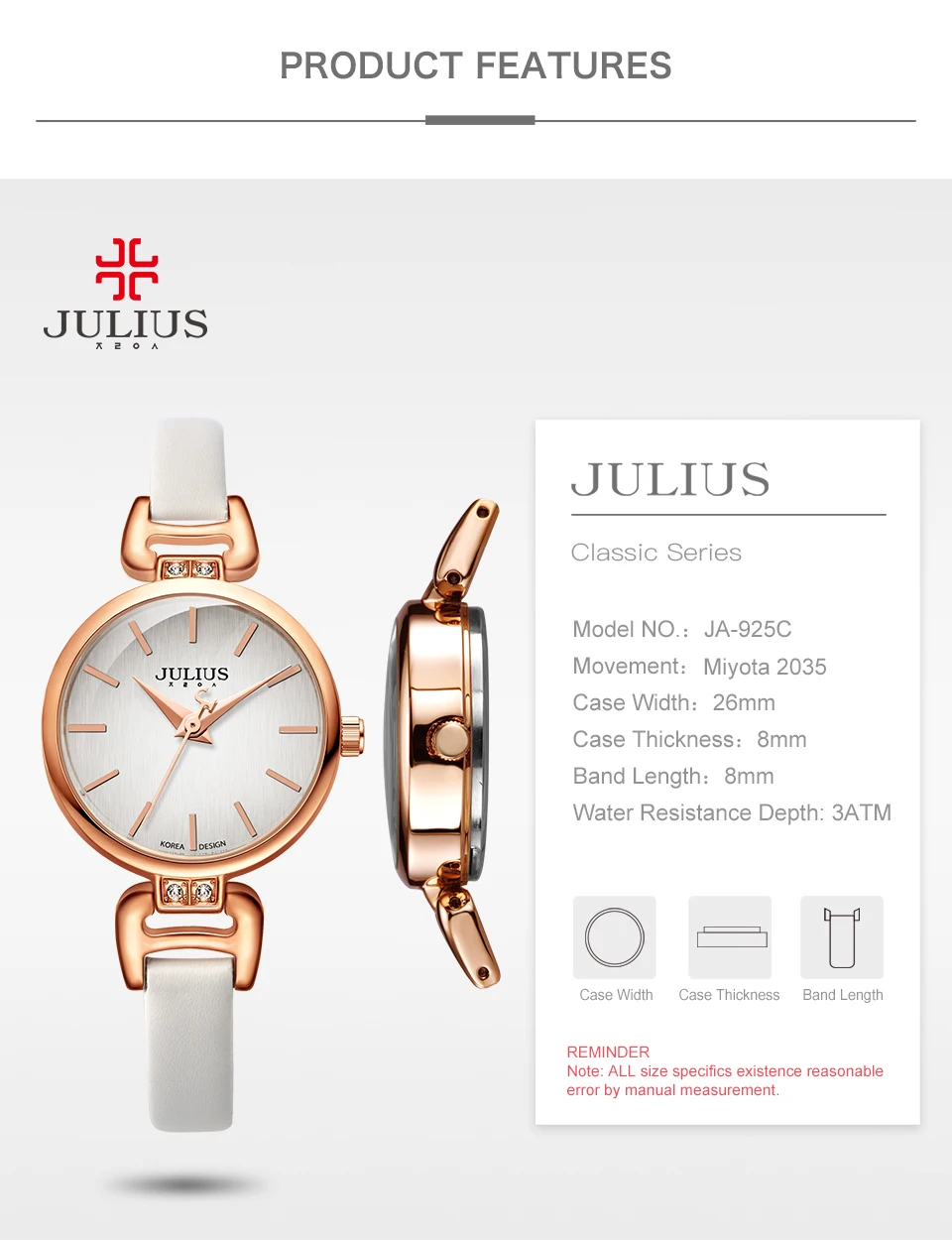 JULIUS JA 925 женские часы от топ бренда роскошные с японским кварцевым механизмом на