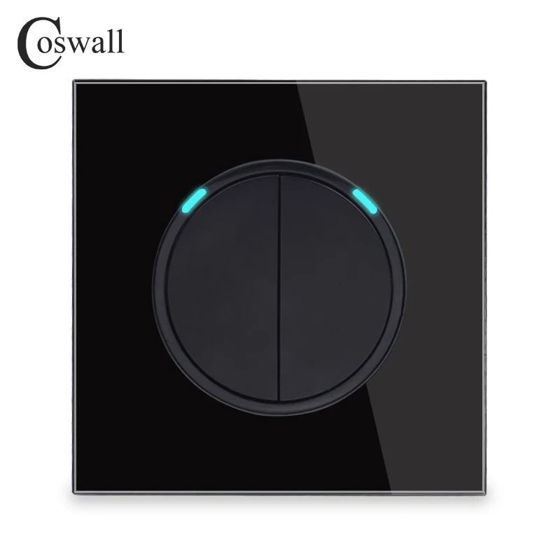 Черный Coswall 2 банда 2 способа случайный щелчок вкл/выкл настенный светильник переключатель переключаемый светодиодный индикатор проходной переключатель черная стеклянная панель - Цвет: Черный