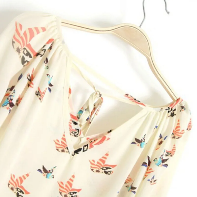 

Women Chiffon Top Short Long Sleeve Dove Print Casual Loose Shirt