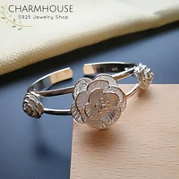 wristband wedding bangles for lady women sterling silver 3 flower cuff bangle bracelet pulseira bridal jewelry bijoux party gift