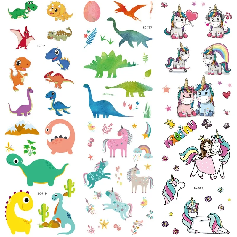 6Sheet Waterproof Unicorn Dinosaur Temporary Tattoo Stickers For Children Fake Hand Joker kids Face Tatoo | Красота и здоровье
