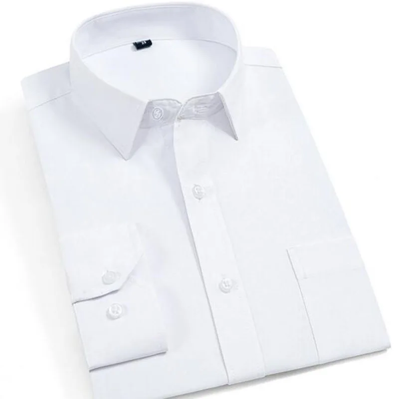 Модные мужские однобортные рубашки с длинным рукавом Camisa, деловые официальные рубашки с отложным воротником, одноцветные однотонные рубашки из чистого хлопка