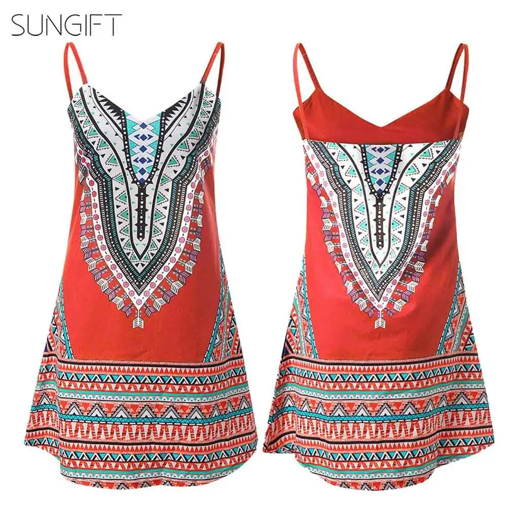 Женское платье в африканском стиле SUNGIFT Dashiki мини с v образным вырезом и тонким