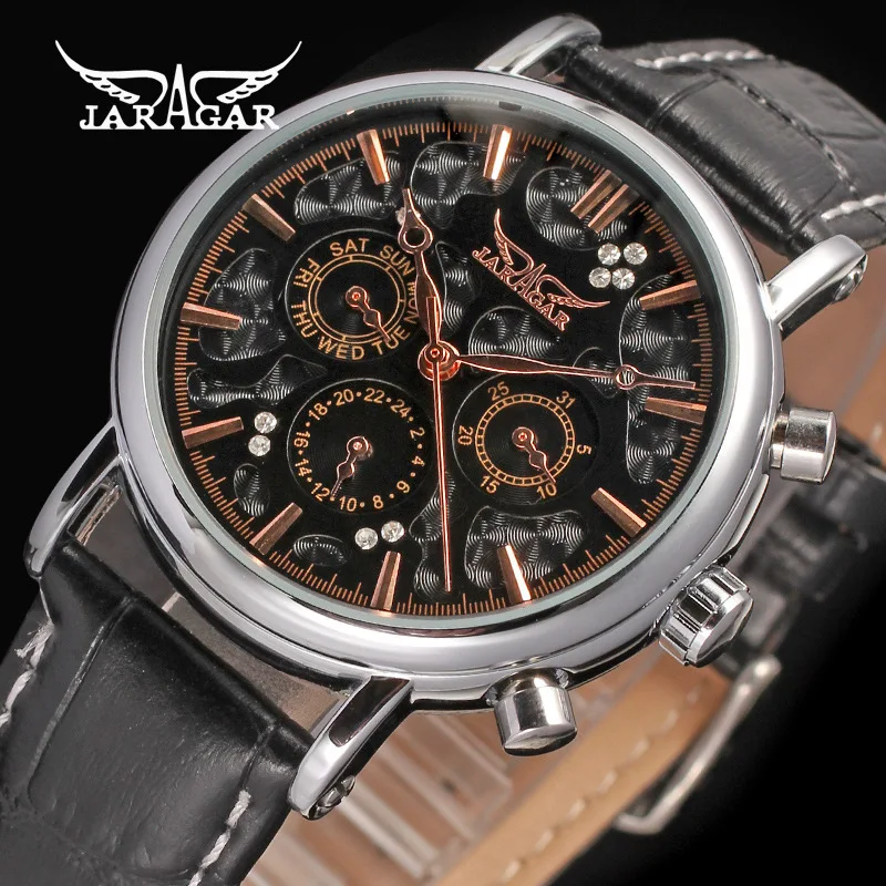 Fashion Jaragar Top Brand Blue Sky Series Elegant Design Genuine Leather Male Mens Business Watch Luxury Clock Men Automatic | Наручные