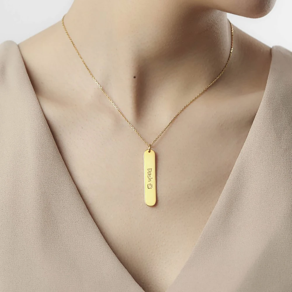 FYW Dog Footprint Custom Name Bar Necklace Stainless Steel Personalized Women Necklaces Choker Customized Your Jewelry Gift | Украшения и