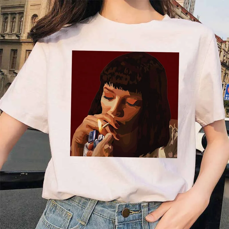 Pulp fiction Эстетическая Миа 90s Ulzzang Harajuku Movie футболка уличная Женская футболка Женские футболки женские футболки забавные