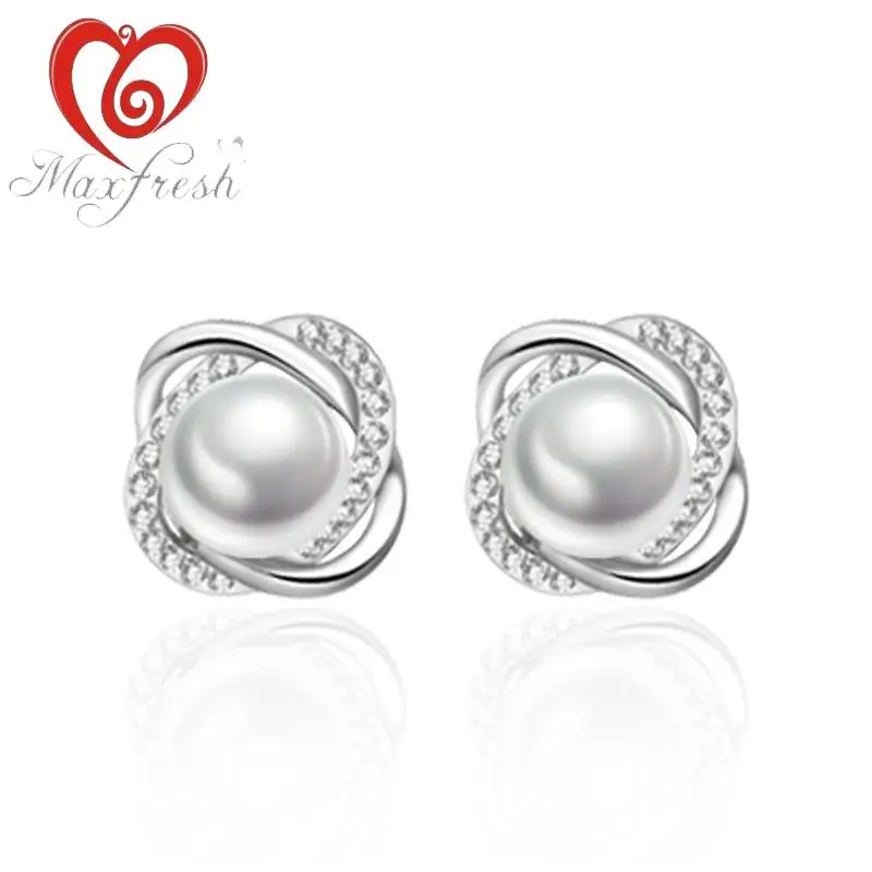 Maxfresh модные мяч кубический цирконий жемчуг 925 серебряные серьги для