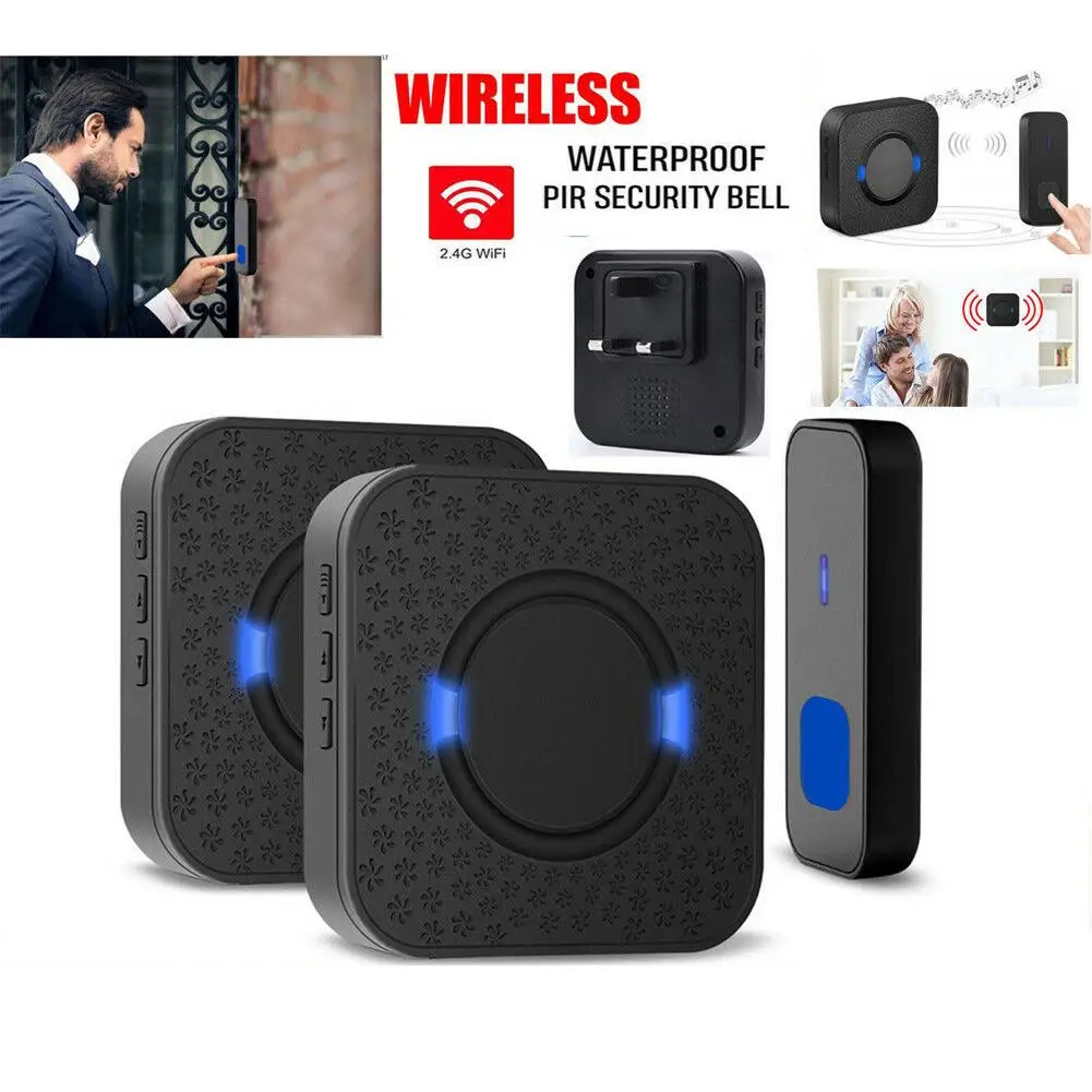 Wireless Smart DoorBell Twin Wall Plug Waterproof Door Chime Kit 300M with 55 Chimes intercom video doorbell | Безопасность и