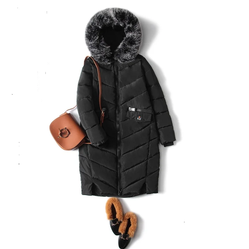 2017 г. новые зимние Для женщин стеганая куртка черный Женский Верхняя одежда плюс