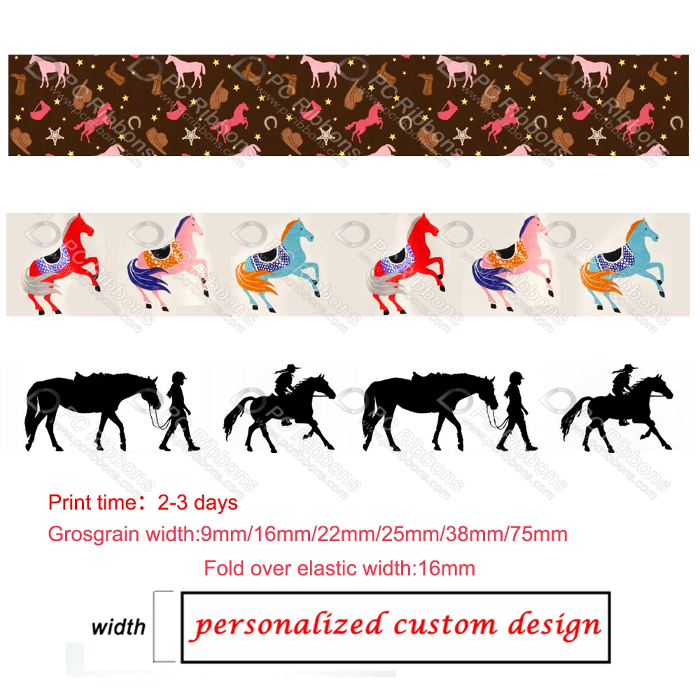 

Custom cartoon equestrian horse pattern printed ribbon 50 yards DIY handmade polyester webbing gift wrapping ribbons