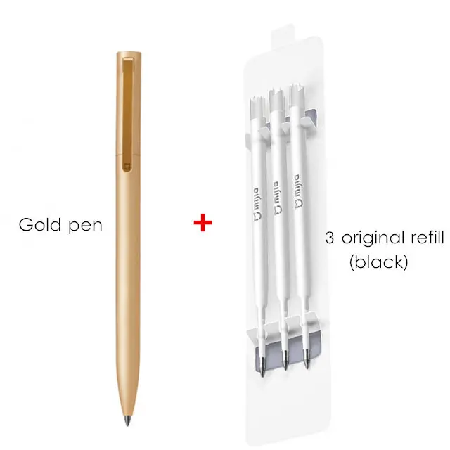Gold add 3 refill Xiaomi Mijia Серебристая золотая металлическая ручка шариковая ручка Mijia подписывающая ручка 0,5 мм PREMEC гладкая швейцарская сменная Металлическая черная - Цвет: Gold add 3 refill